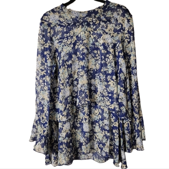 Suzanne Betro Tops - Suzanne Betro Boho Flowy Layered Blouse Size XL Navy Blue